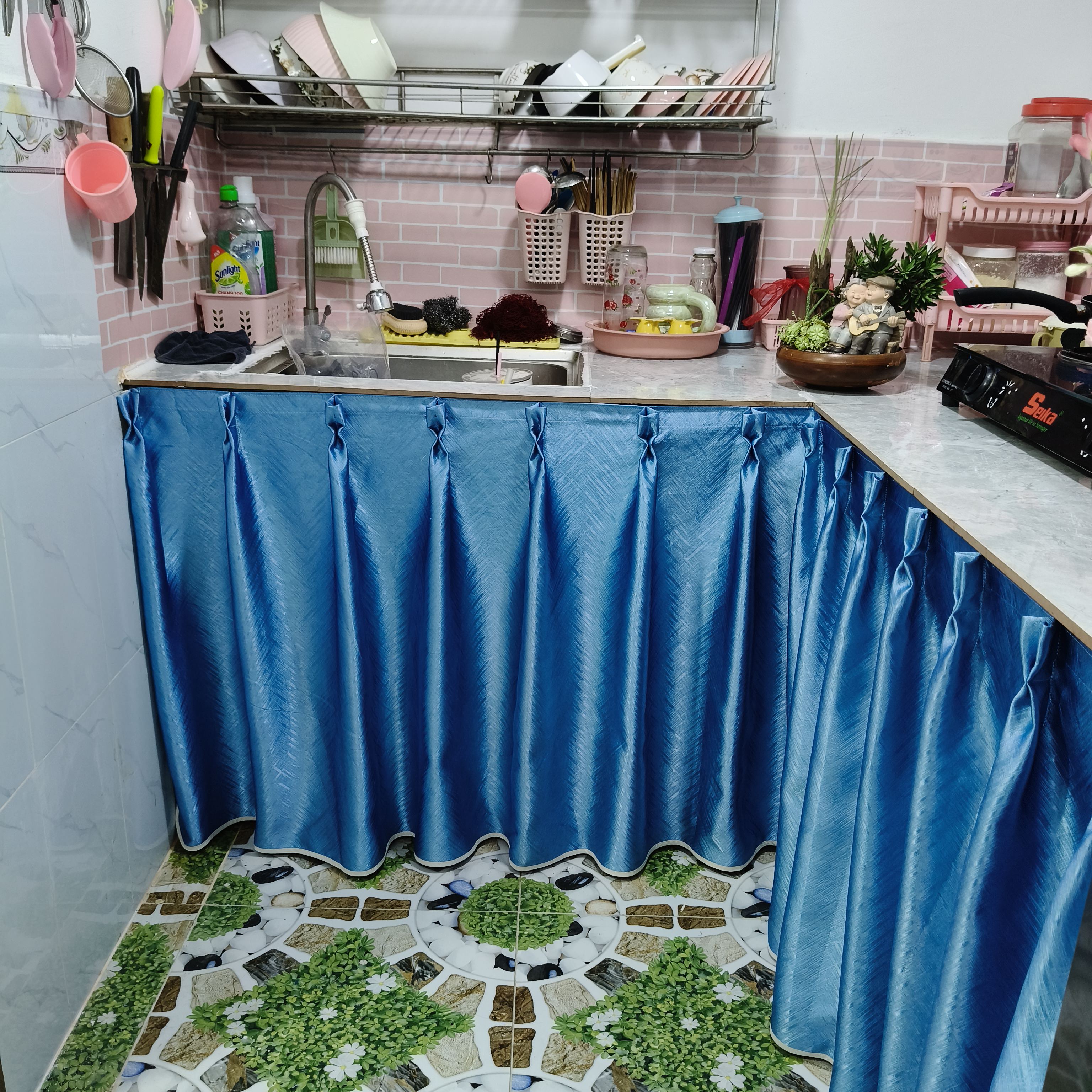Rèm Bếp – May Xếp Ly, Viền Màu 