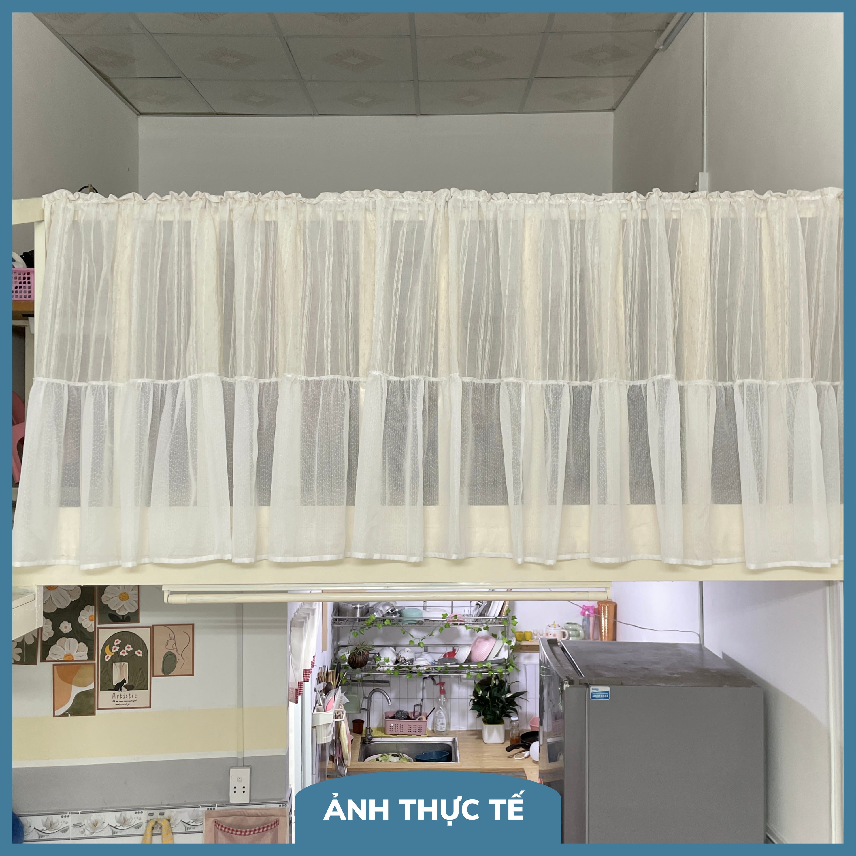 Rèm che gác lửng phối màu - Rèm voan trang trí nhà, quán cafe - G06