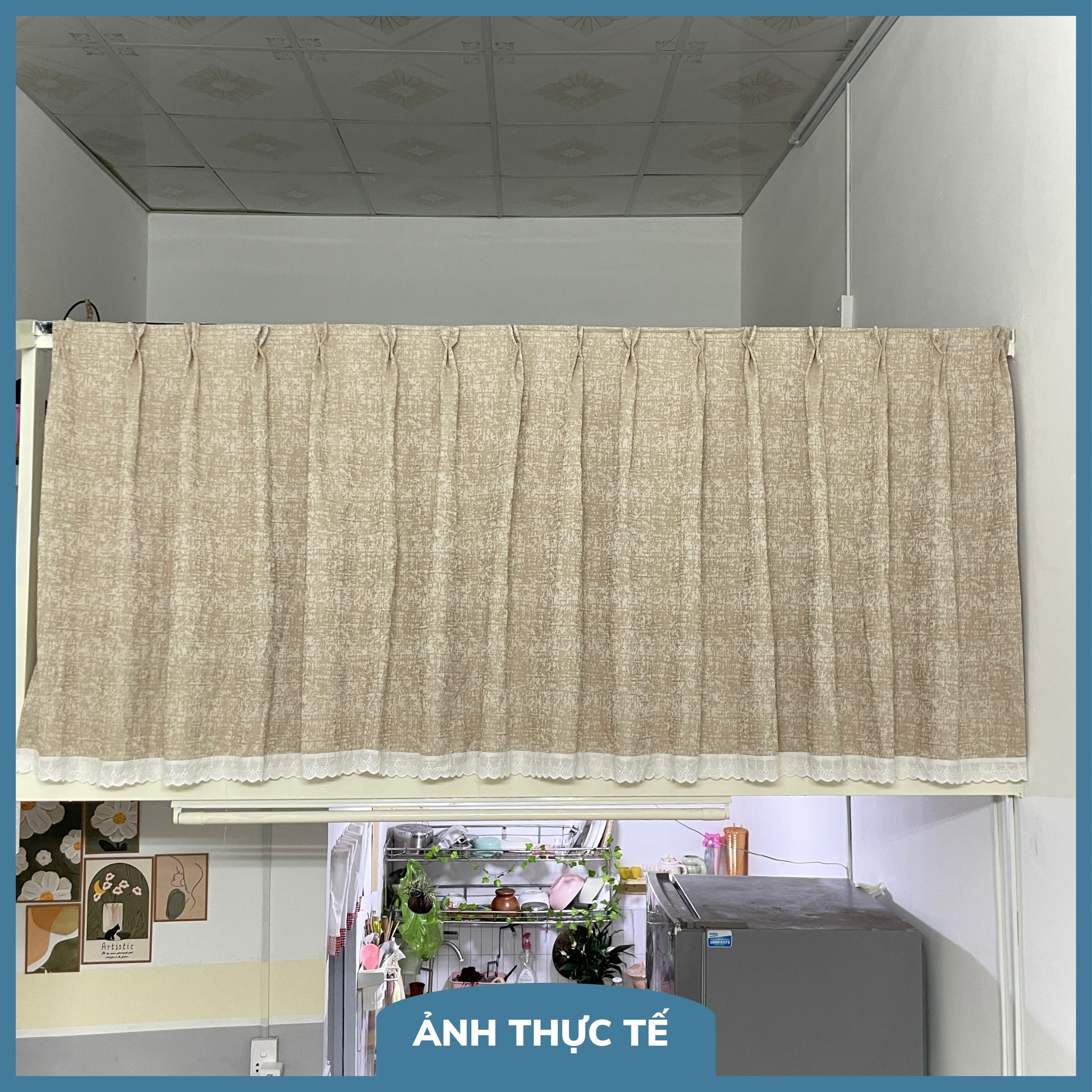 Rèm che gác lửng phối voan - Rèm vải trang trí nhà, quán cafe - G05