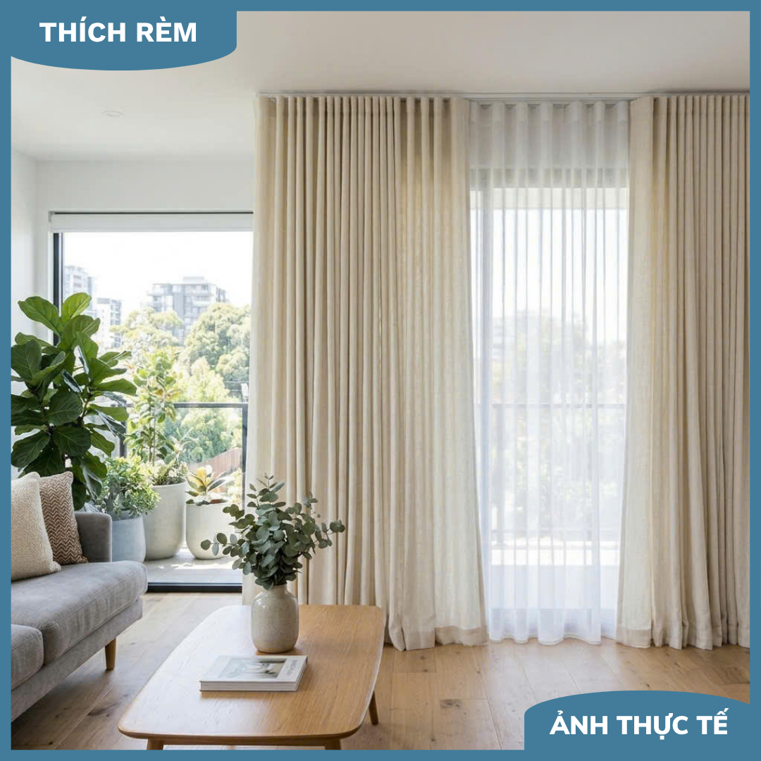 Rèm 2 Lớp Che Nắng - Rèm Định Hình Cao Cấp Cho Phòng Khách