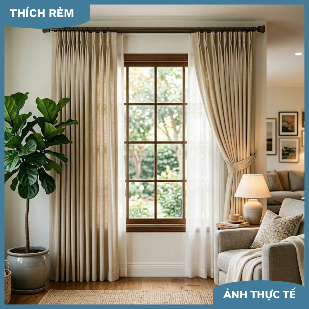 Rèm Phòng Khách Sang Trọng - Rèm Xếp Ly Tinh Tế Cho Căn Hộ Cao Cấp 