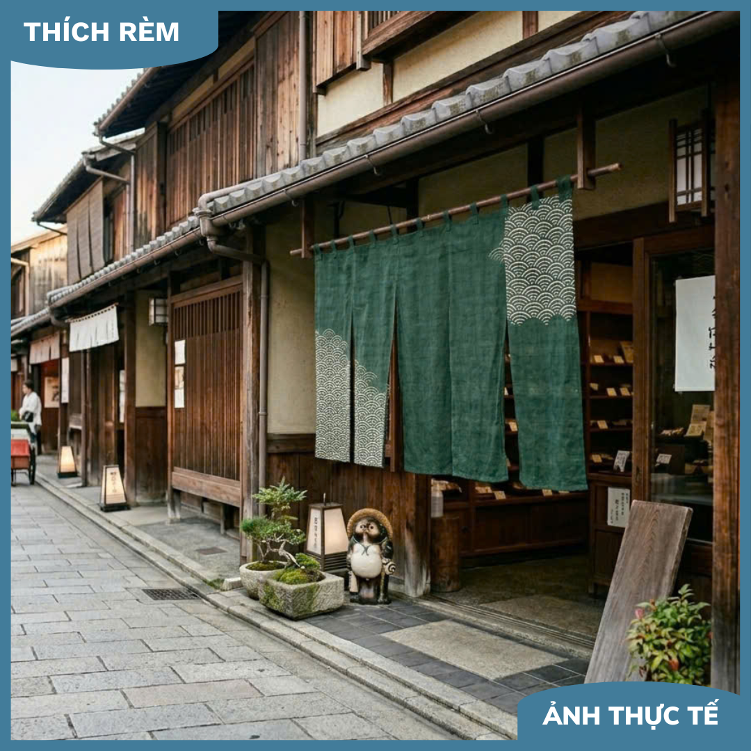 Rèm Noren Nhật Bản Xanh Lục - Rèm Trang Trí Cửa Ra Vào Tinh Tế