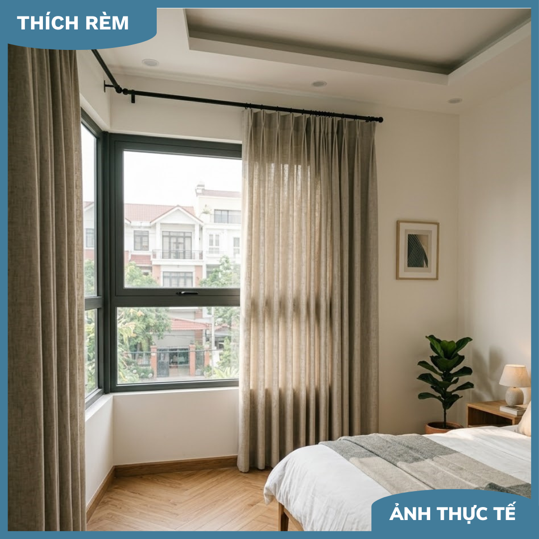 Rèm Phòng Ngủ Sang Trọng - Rèm Xếp Ly Tone Màu Trung Tính Hiện Đại
