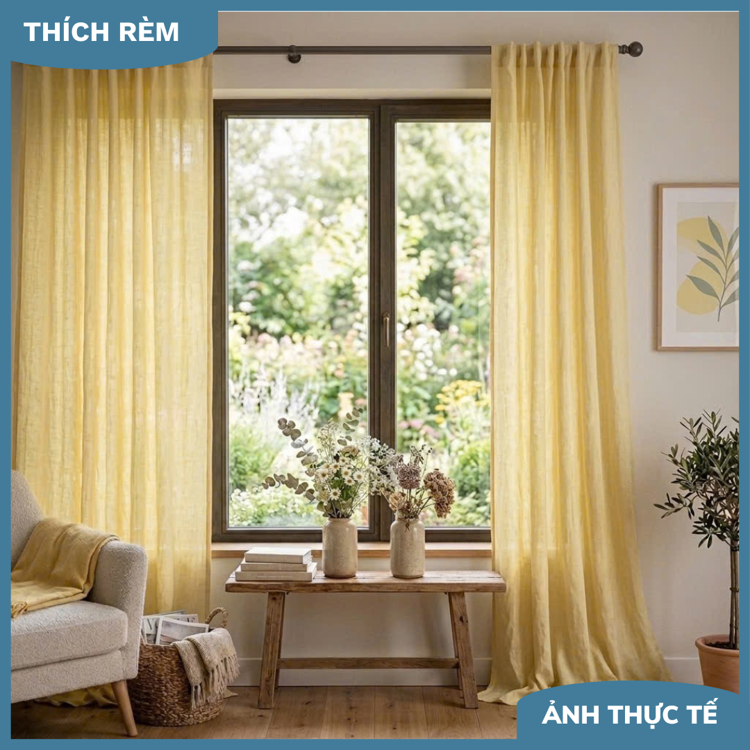 Rèm Cửa Sổ Phòng Khách - Rèm Linen Màu Vàng Nắng Mộc Mạc, Tinh Tế