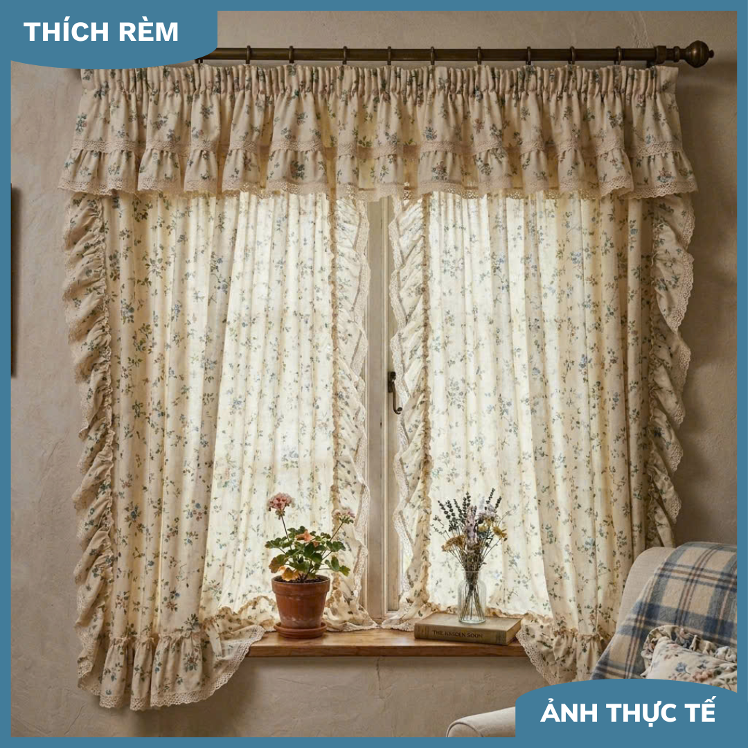 Rèm Vintage Điệu Đà - Rèm Che Nắng Bèo Nhún Cho Cửa Sổ Nhỏ