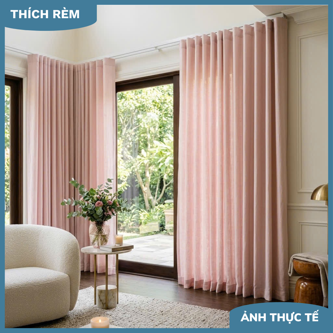 Rèm Cửa Chính Hồng Pastel - Rèm Linen Ngọt Ngào Ấm Cúng