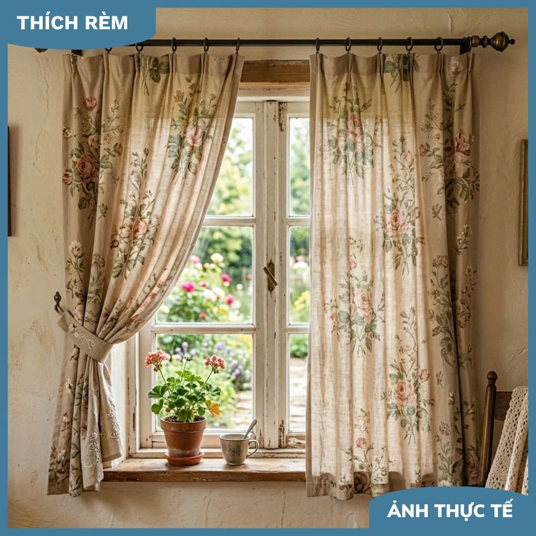 Rèm Vintage Hàn Quốc - Rèm Cửa Sổ Decor Phòng Khách Nhẹ Nhàng