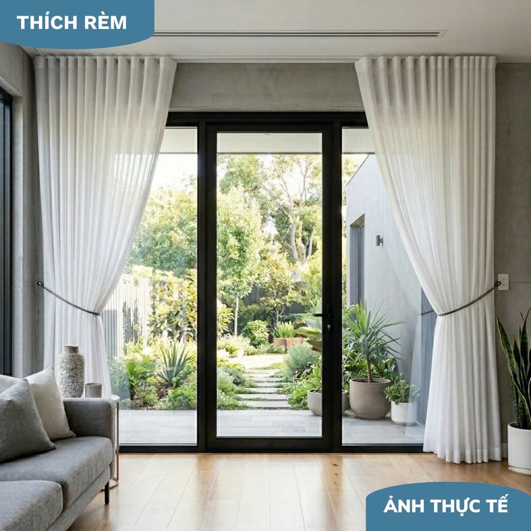 Rèm Phòng Khách Hiện Đại - Rèm Voan Trắng Thướt Tha Cho Cửa Chính