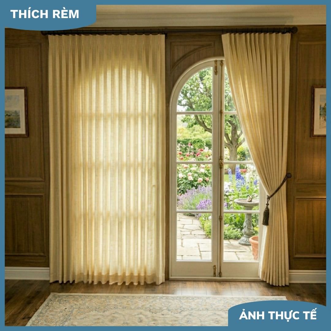 Rèm Cửa Chính Sang Trọng - Rèm Che Nắng Phòng Khách Biệt Thự Cổ Điển