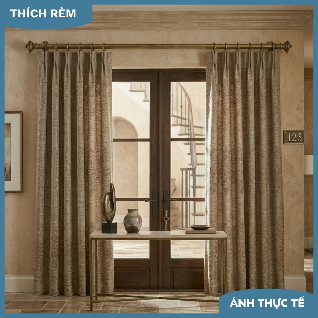 Rèm Cửa Chính Biệt Thự - Rèm Phòng Khách Tân Cổ Điển Màu Nâu Đất