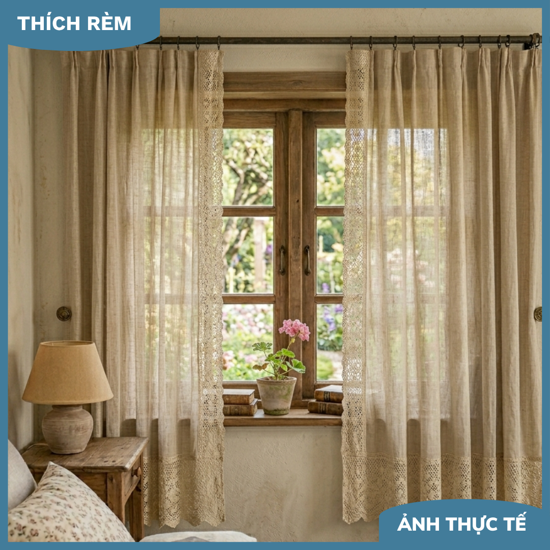 Rèm Vintage Cổ Điển Phối Ren - Rèm Phòng Ngủ Decor Ấm Áp