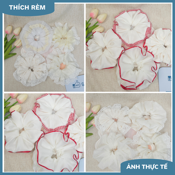 Scrunchies - Dây Buộc Tóc Scrunchies Tone Trắng Be Mềm Mại, Dịu Dàng